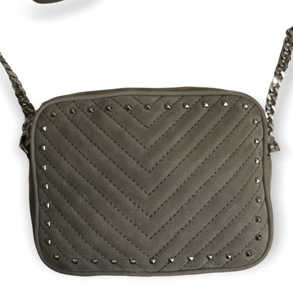 Rebecca MINKOFF leather chevron studded moleskin leather gray mini bag